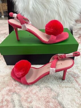 Kate Spade Pink Women's Amour Pom Pom Ankle-Strap Dress Sandals size 6 1/2
